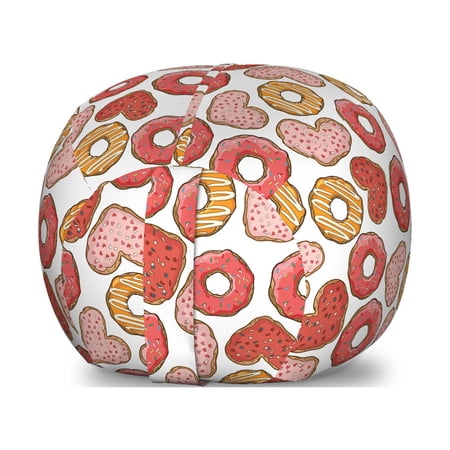 Dessert Storage Toy Bag Chair  Classic Style and Filled Heart Shaped Iced Glazed Donuts with Sprinkles Pattern  Stuffed Animal Organizer Washable Bag  Large Size  Multicolor  by Ambesonne