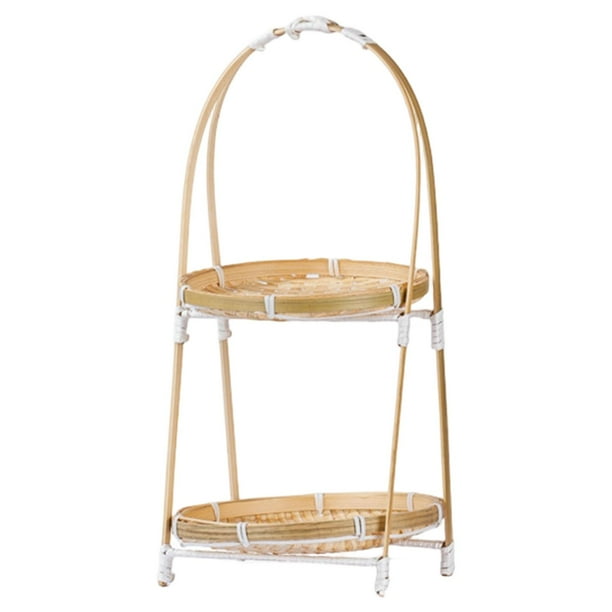 Bandeja para servir con asa, soporte para alimentos, cesta para pan y frutas de bambú tejido. Dos niveles 19x285cm