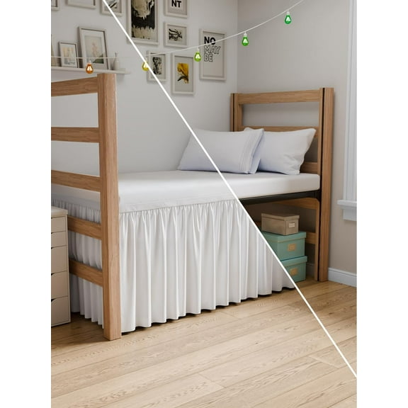 Wrap-Around Twin XL Bed Skirt – 36-Inch Extra-Long Drop, Split-Corner Design for Dorm Rooms – Elastic Strap for Easy Adjustable Fit, Wrinkle & Fade Resistant – White