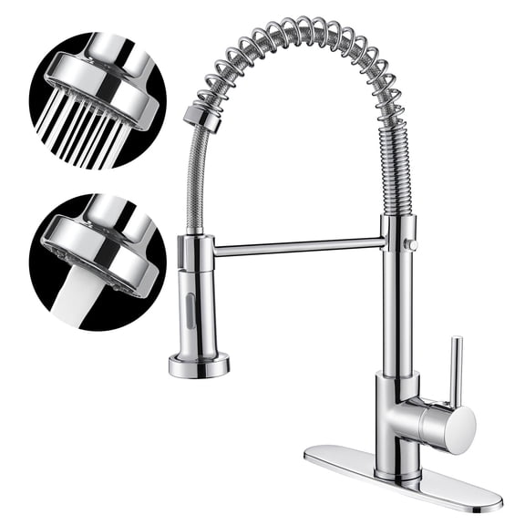 Single-Handle Pull Out Sprayer Coil Spring High-Arc Kitchen Faucet with Deckplate Sink Faucet in Chrome
