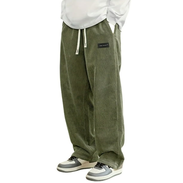Ceisia Men Solid Color Corduroy Straight Leg Pants Elastic Waist Drawstring Gift Casual Trousers