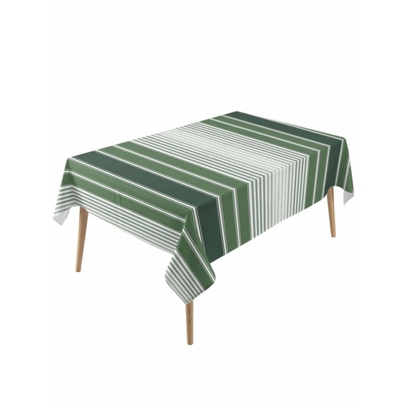 Dark Green Ombre Stripe Table Cloth, Farmhouse Simple Striped Waterproof Tablecloth for Rectangle Tables, Reusable Washable Fabric Table Cover for Restaurant Kitchen Dining Tables 60"x120"