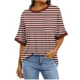 thumbnail image 3 of Horkkom Short Sleeve Shirts for Women Summer Crew Neck Striped Shirt Causal Loose Comfy T Shirts with Pocket S, Gifts for Women, 3 of 8