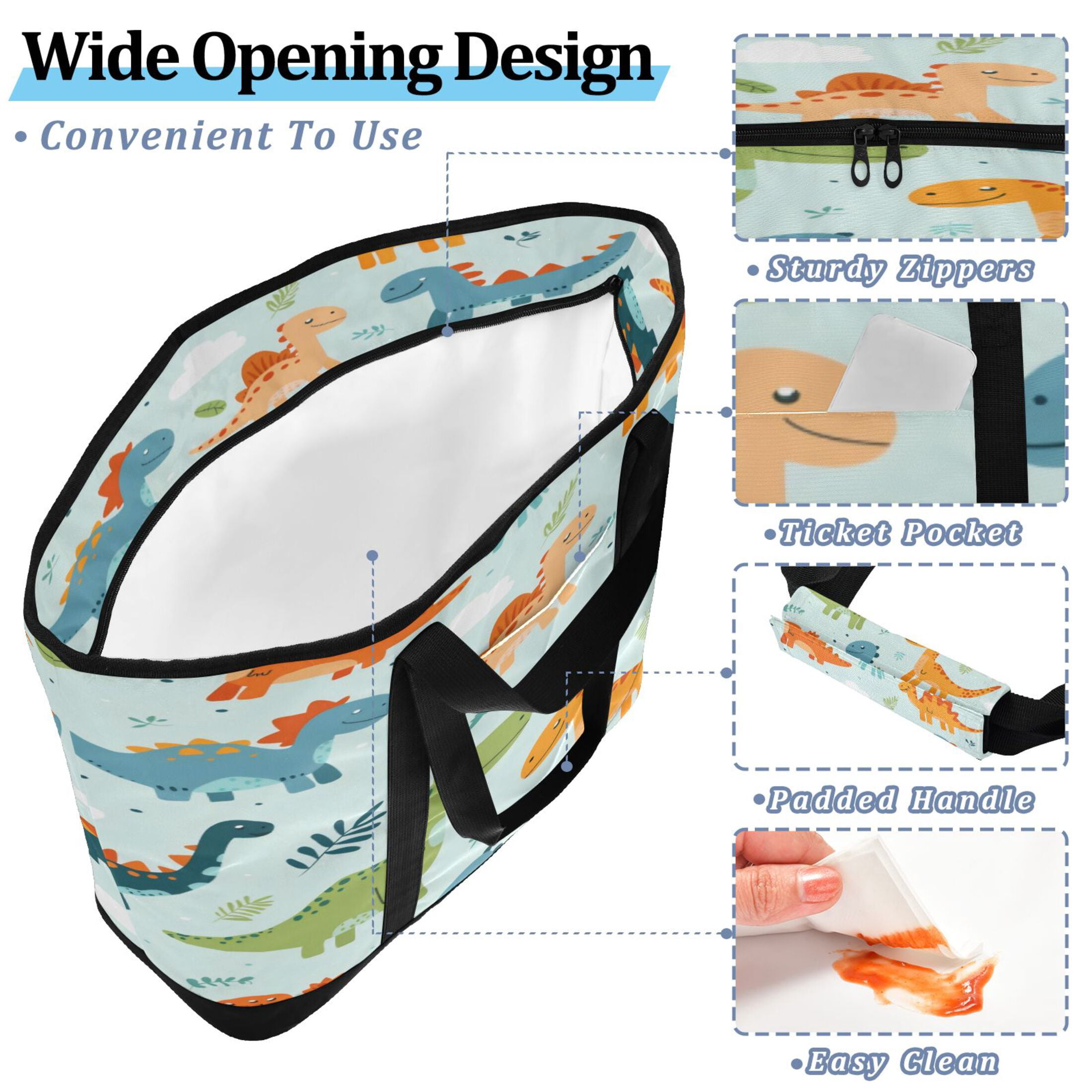 Large Hand-held Ice Pack Picnic Bag Insulation and Refrigeration Suitable for Shopping Picnics and Camping Polychromatic Dinosaur