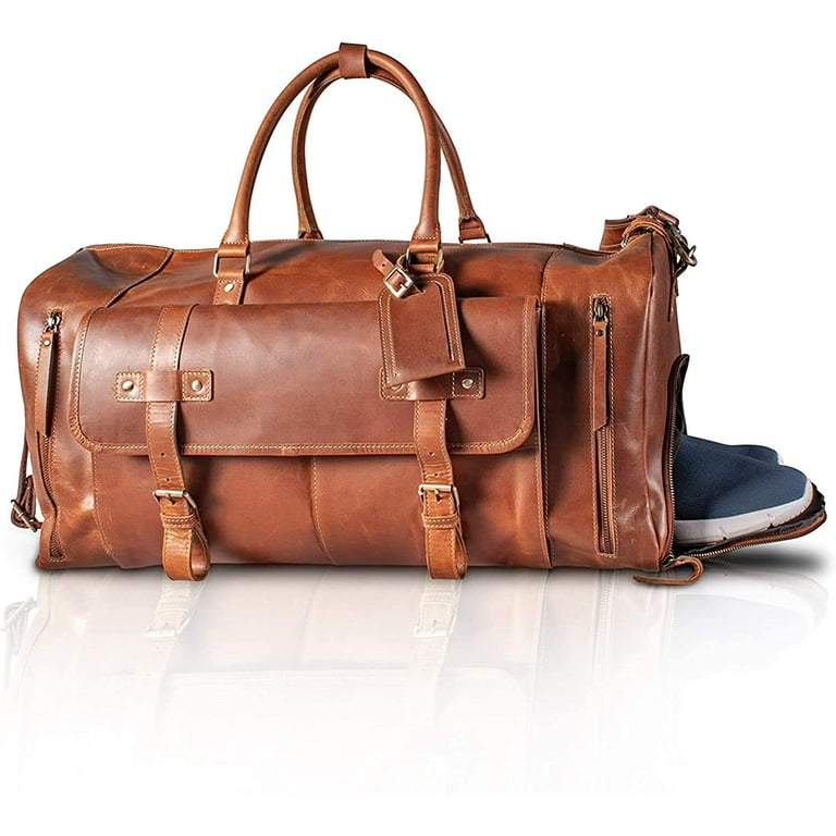 KomalC Leather Travel Duffel Bags for Men and Women Full Grain Leather