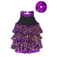 thumbnail image 5 of iiniim Kids Girls Modern Jazz Latin Dance Halter Shiny Sequins Sleeveless Leotard with Mental Elastic Hair Tie Purple 8, 5 of 6