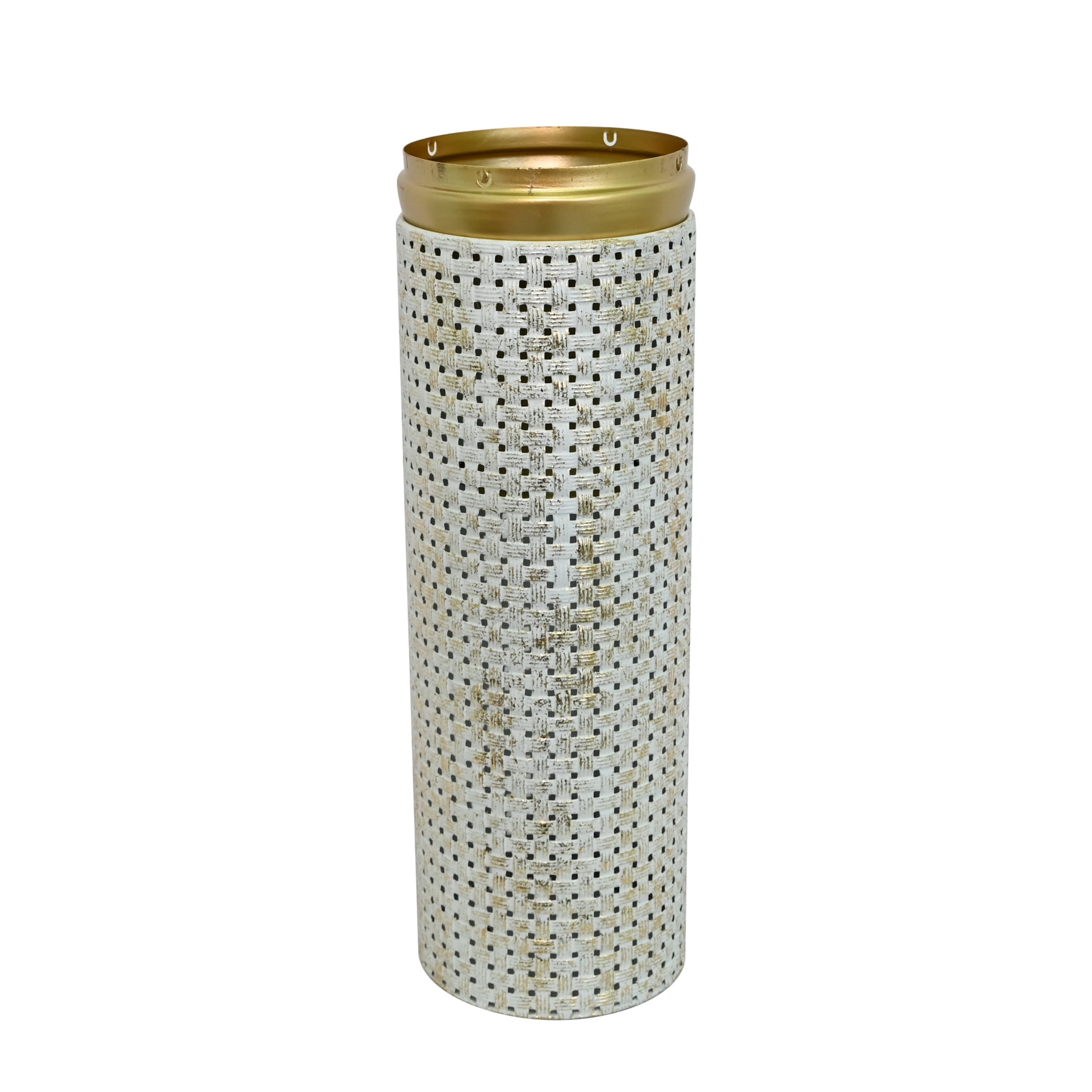 Noble House Set of 3 Decorative Metal Floor Vases, Tall Textured Vases for Home Decor, White+Gold