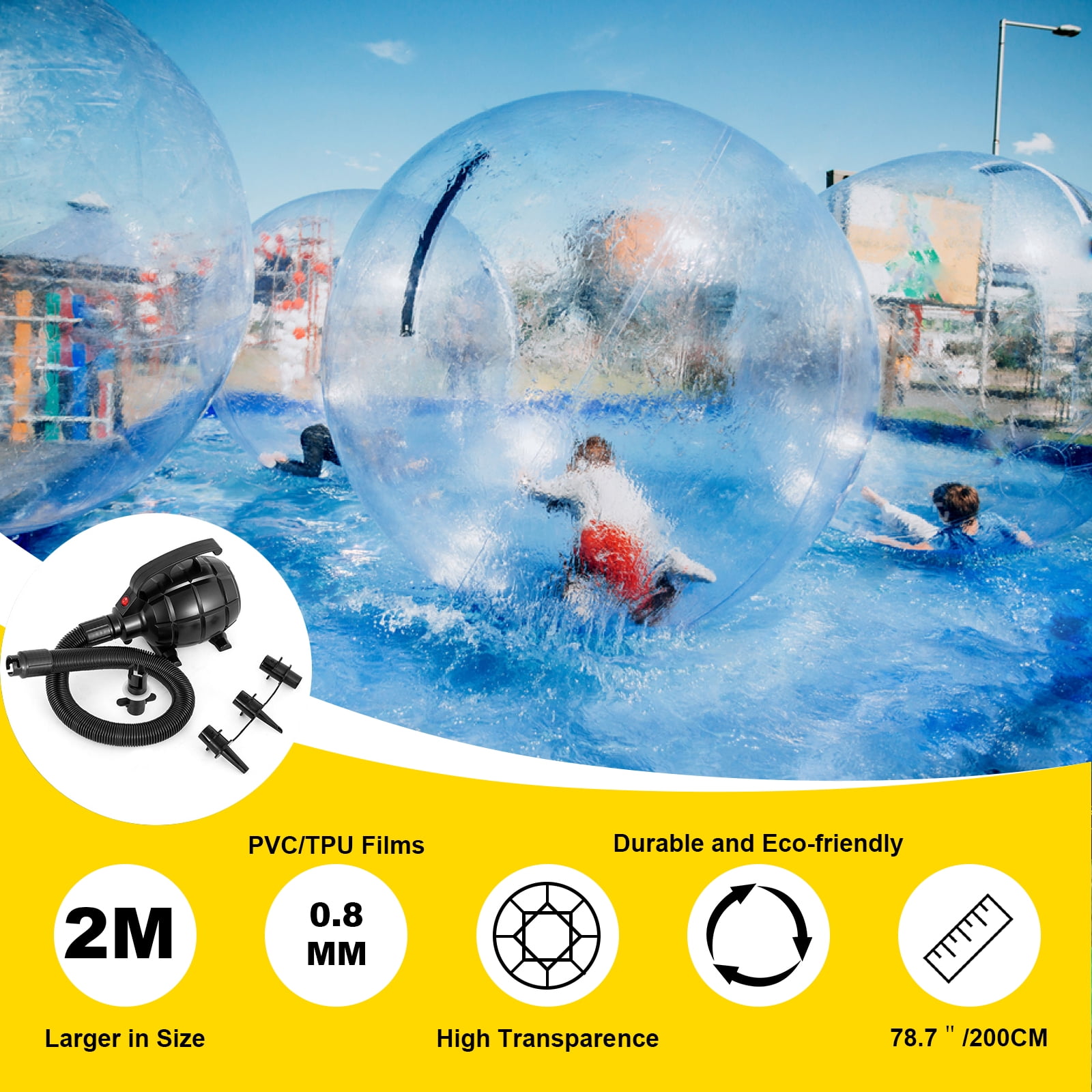 CE 2M Walk on Water Walking Ball Roll Ball Inflatable Zorb ball Tizip zipper 
