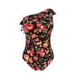 thumbnail image 4 of Yiaed Rose Flowers Print Women One Piece Swimsuits Tummy Control One Shoulder Bathing Suits Pattern Ruffle Swimwear-Medium, 4 of 8