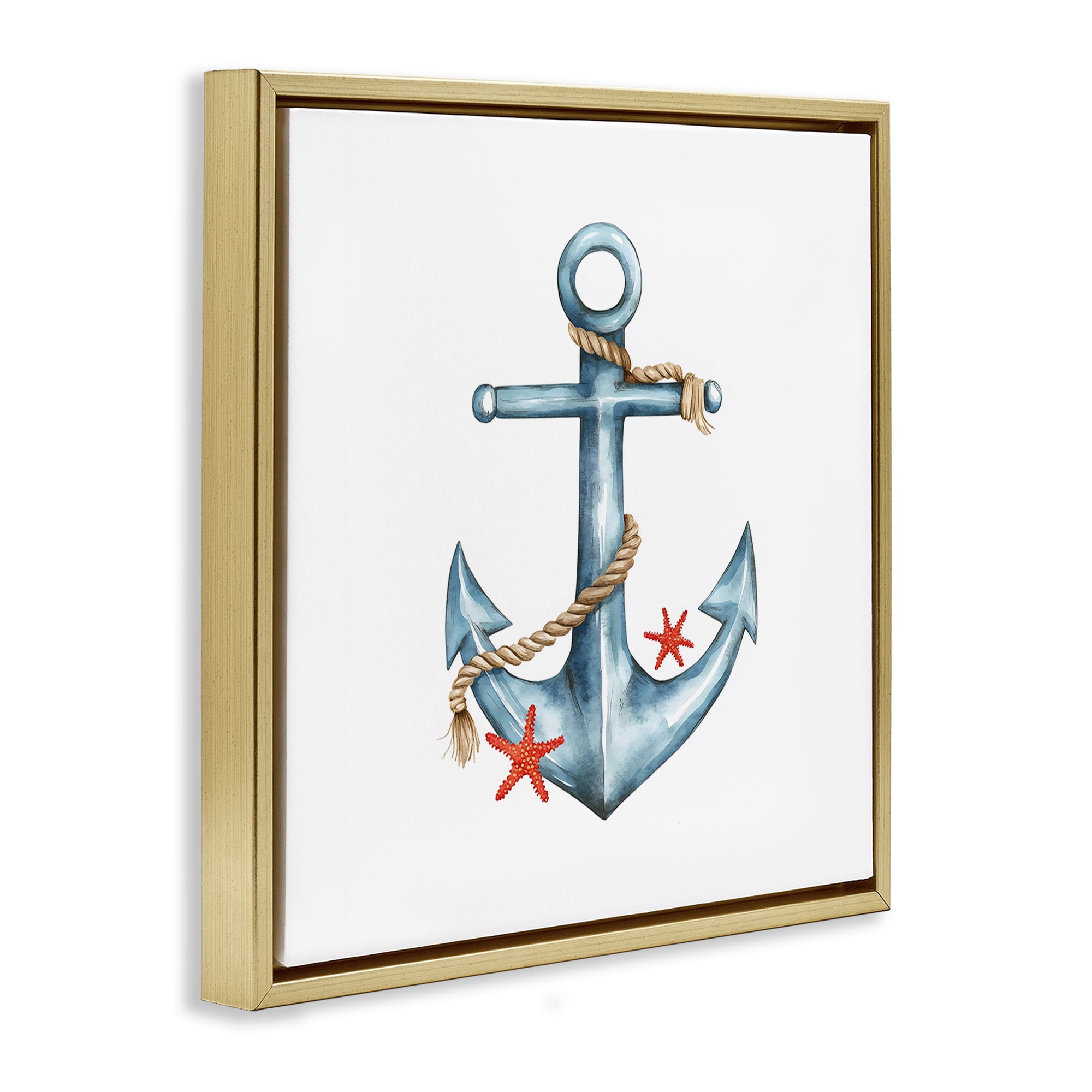 Stupell Industries Cute Sailor Anchor with Starfish Gold Framed Floater Canvas Wall Art, design by LSR Design Studio