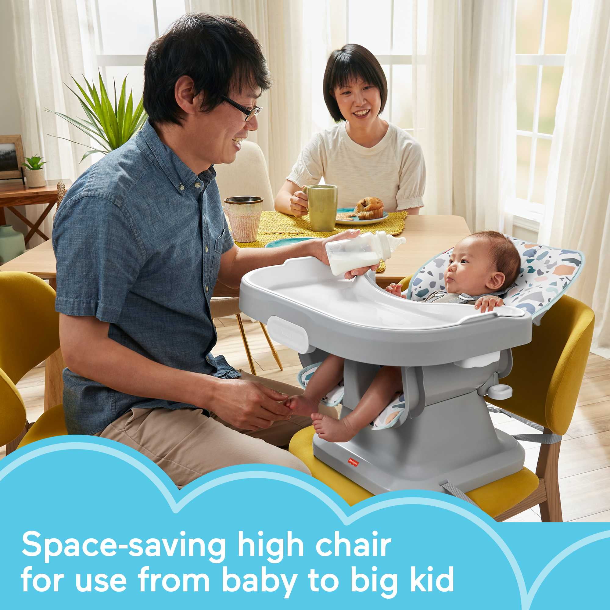 Fisher-Price SpaceSaver Simple Clean High Chair Baby to Toddler Portable Dining Seat, Pacific Pebble