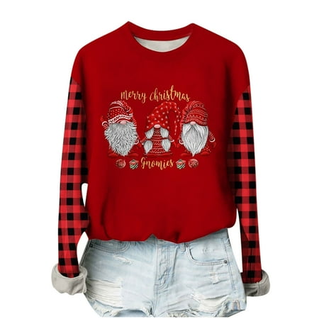 

jsaierl Women s Christmas Sweatshirts Long Sleeve Cute Elk Graphic Top Workout Crewneck Sweatshirt Cute Pullover for Women Fashion 2022