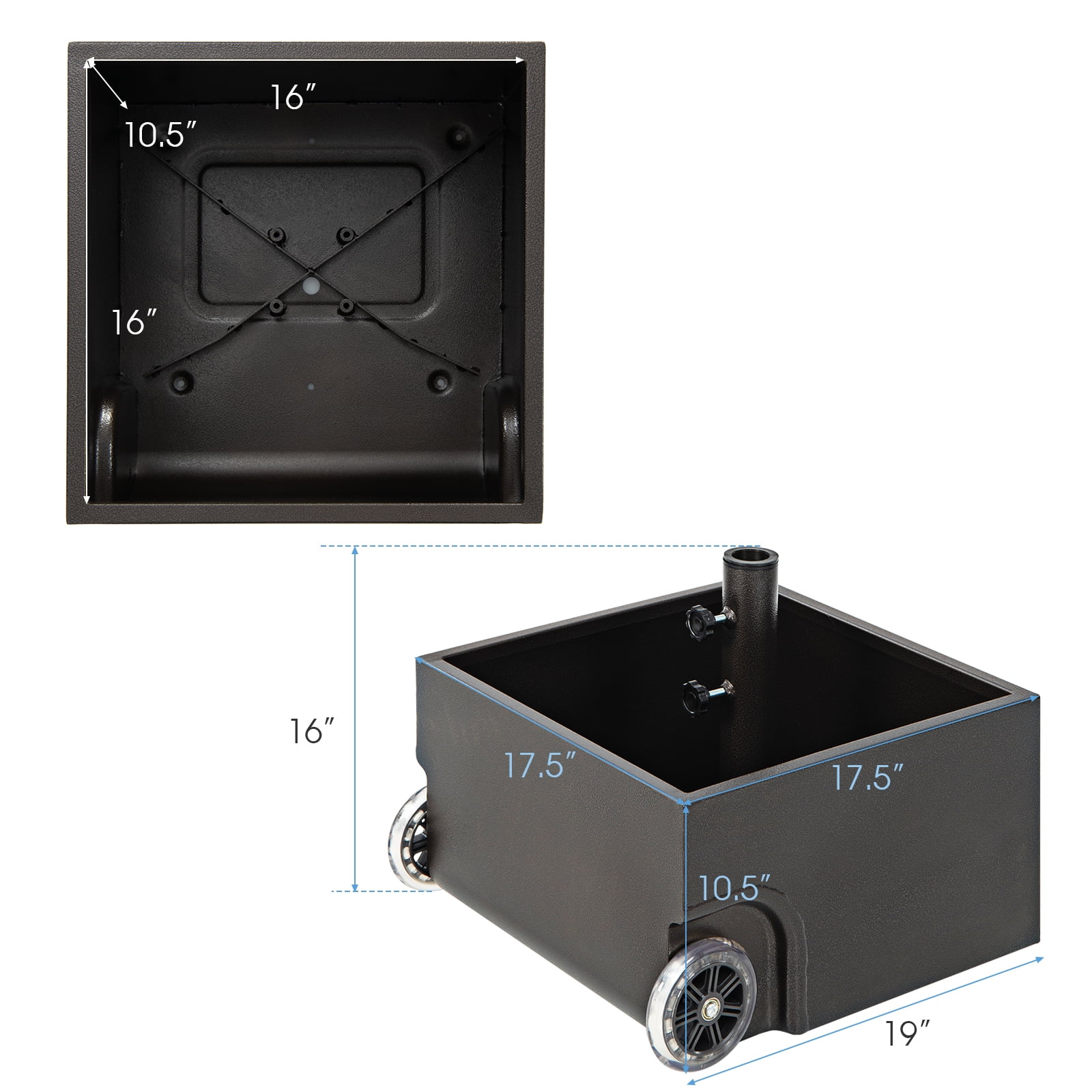 Topbuy Patio Umbrella Base, 170 lbs Steel Umbrella Base with 2 Universal Wheels Two Adjustable Knobs with 1.5"/1.9" Umbrella Holes
