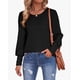 thumbnail image 2 of Jersey de mujer con manga abullonada y cuello redondo, decoración de botones, Color sólido, corte holgado, Top para otoño, negro, S, 2 of 8