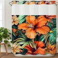 thumbnail image 3 of Burnt Orange Floral No Hook Shower Curtain Waterproof, Bathroom Curtains with Snap in Liners and See Through Top Window, Tropical Botanical Leaves Floral Hotel Style Bathtub Curtains Shower 66"Wx72"L, 3 of 8