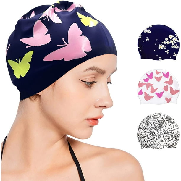 Swimming Cap for Women DoubleSided Printed Silicone Swim Cap Keep