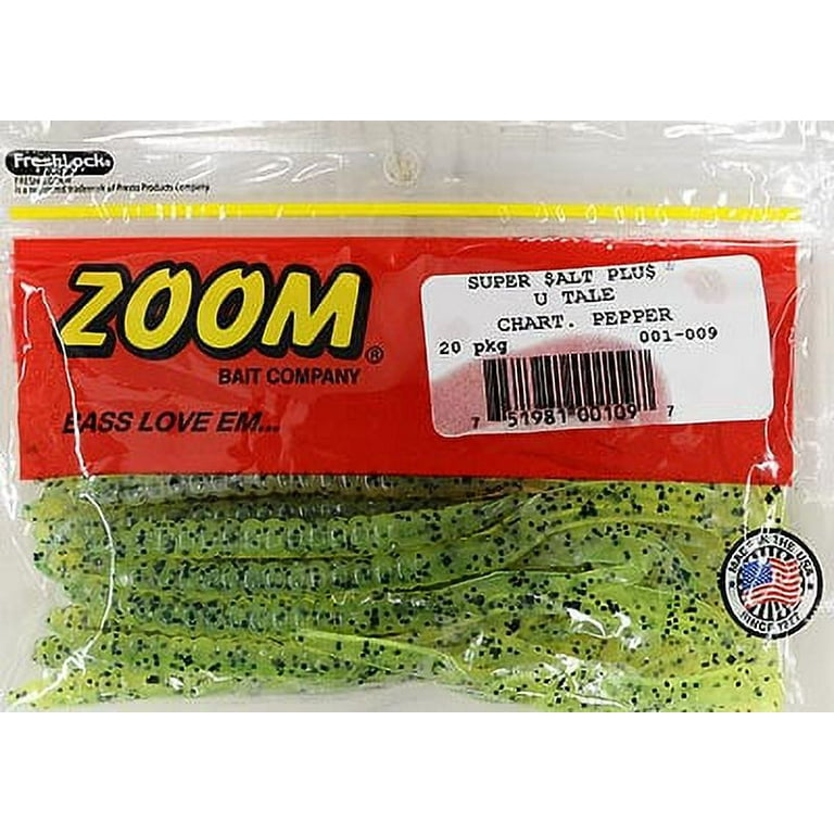 Zoom U-Tail Worm - 20 Pack - Chartreuse Pepper, Hard Baits