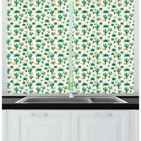 Southwestern Curtains 2 Panels Set, Cactus Pattern with Agave Saguaro Prickly Pear Succulent Plants and Tumbleweed, Window Drapes for Living Room Bedroom, 55W X 39L Inches, Multicolor, by (Best Window For Succulents)