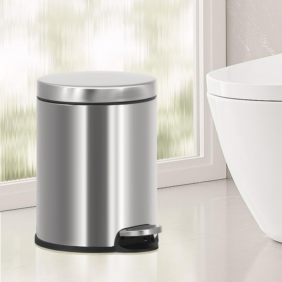 YRLLENSDA Bathroom Trash Can with Lid, Step Trash Can with Foot Pedal, Small Kitchen Trash Can, Stainless Steel Garbage Can for Bedroom Kitchen Office, Step On Trash Bin 1.6 Gallon, Silver