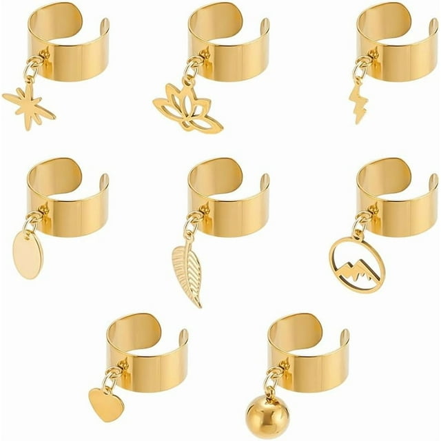 8 anillos de acero inoxidable con dijes para mujer, con forma de corazón, diseño de rayo de loto, ajustables, abiertos, para dedo, joyería