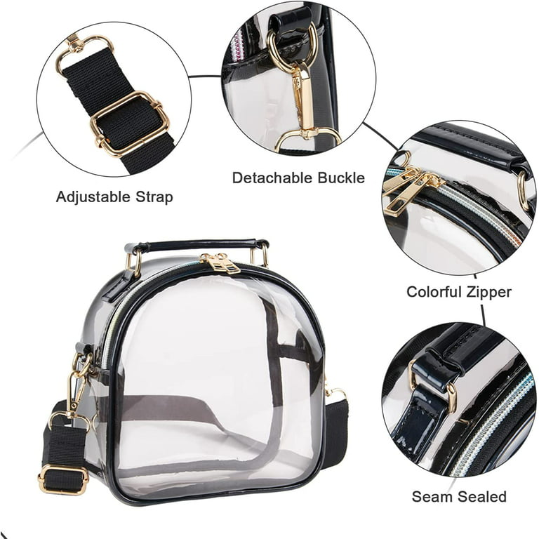 LAM GALLERY Womens PVC Clear Purse Handbag with Chain Stadium Approved  Clear Bag See Through Bag for Working and Concert (Black Gold Large):  Handbags