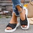 thumbnail image 4 of HTHLVMD Embellished Casual Sandals, Sparkly Rhinestone Slides, Party Style Slide Shoes, Ladies Open Toe Slippers With Rhinestone Accent and Woven Mesh Upper for Casual Spring Summer Wear, Black 8, 4 of 6