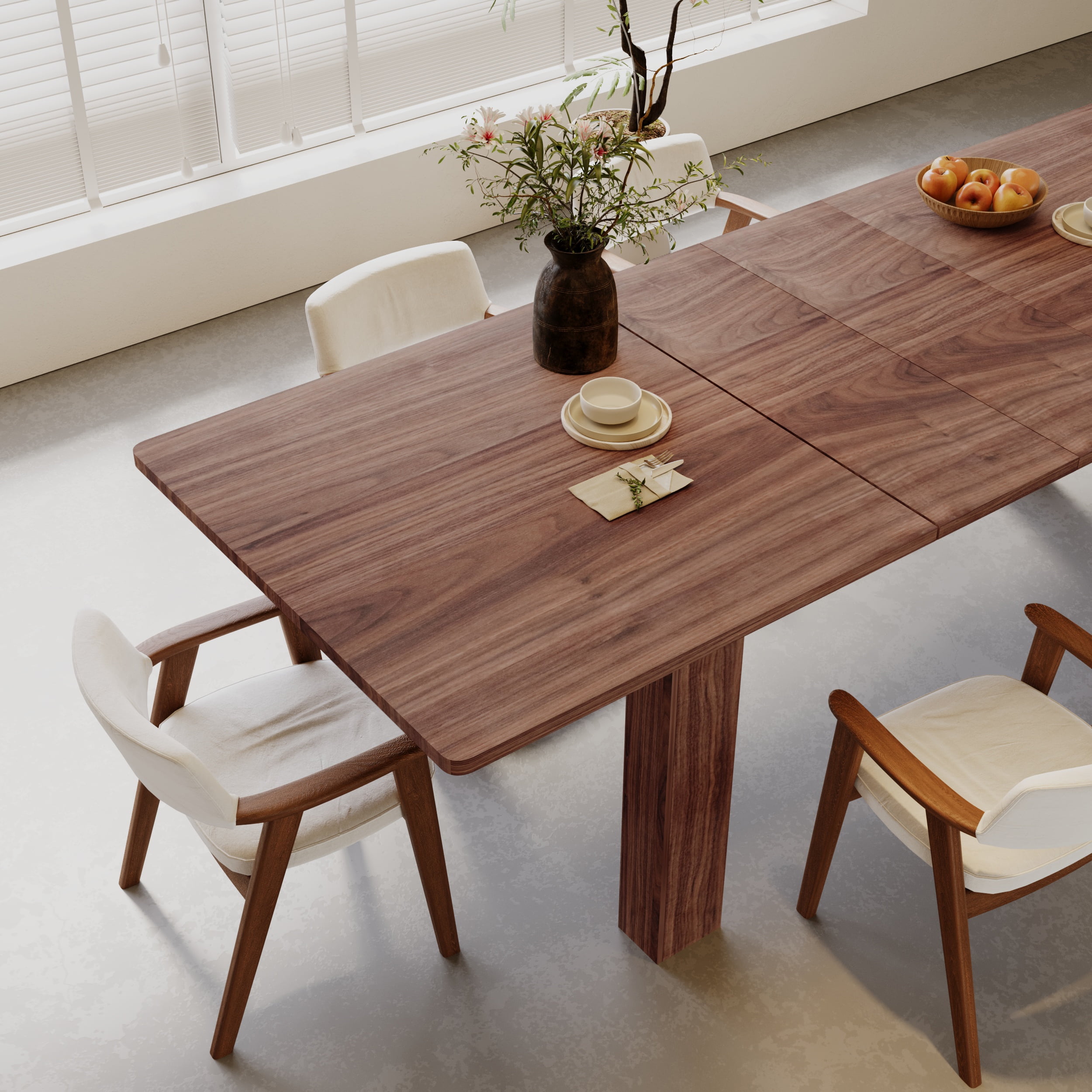 JassmiPkwy Solid Wood Extendable Dining Table for 4-8 People with Seamless Extension from 55 to 86.6 Inches for Small Spaces, Dining Room, Kitchen, Living Room-Brown