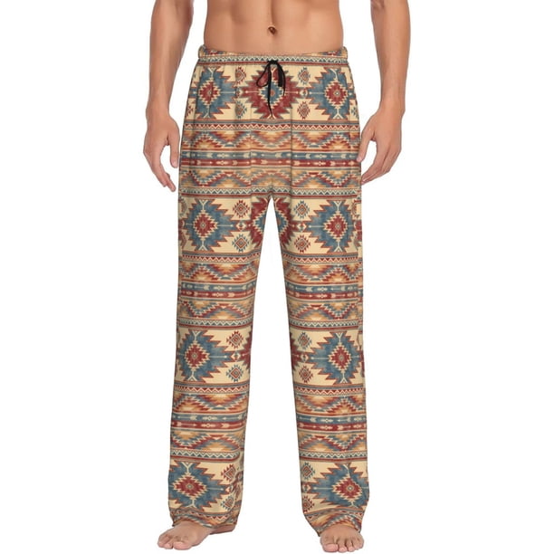 Fotbe Traditional Tribal Aztec Pantalones de Pijama para Hombre, Pantalones de Dormir, Pantalones de Casa con Cintura Ajustable y Bolsillos-Large