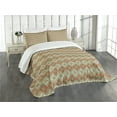 thumbnail image 3 of Ambesonne Geometric Quilted Bedspread Set 3 Pcs, Rectangles Flowers, King Size, Sage Green Vermilion, 3 of 5