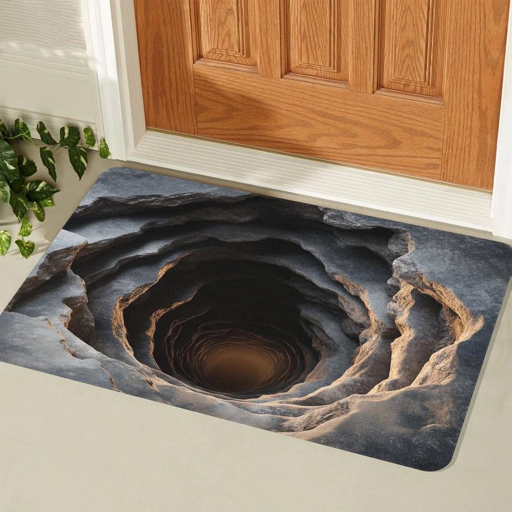 Unique 3D Optical Illusion Rug, Geometric Hole Design Carpet for Entrance Doormat, Anti-Slip Easy Clean Prank Floor Mat, Perfect for Living Room Bedroom Office Entryway Decor