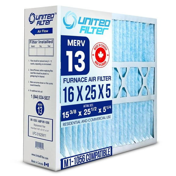 16x25x5 Compatible with M1-1056 MERV 13 Furnace Filter (15-3/8 x 25-1/2 x 5-1/4) A/C, HVAC Furnace Air Filter Captures Airborne Dust, Pollen, Mould Spores & Smoke - Made in Canada - Case of 1