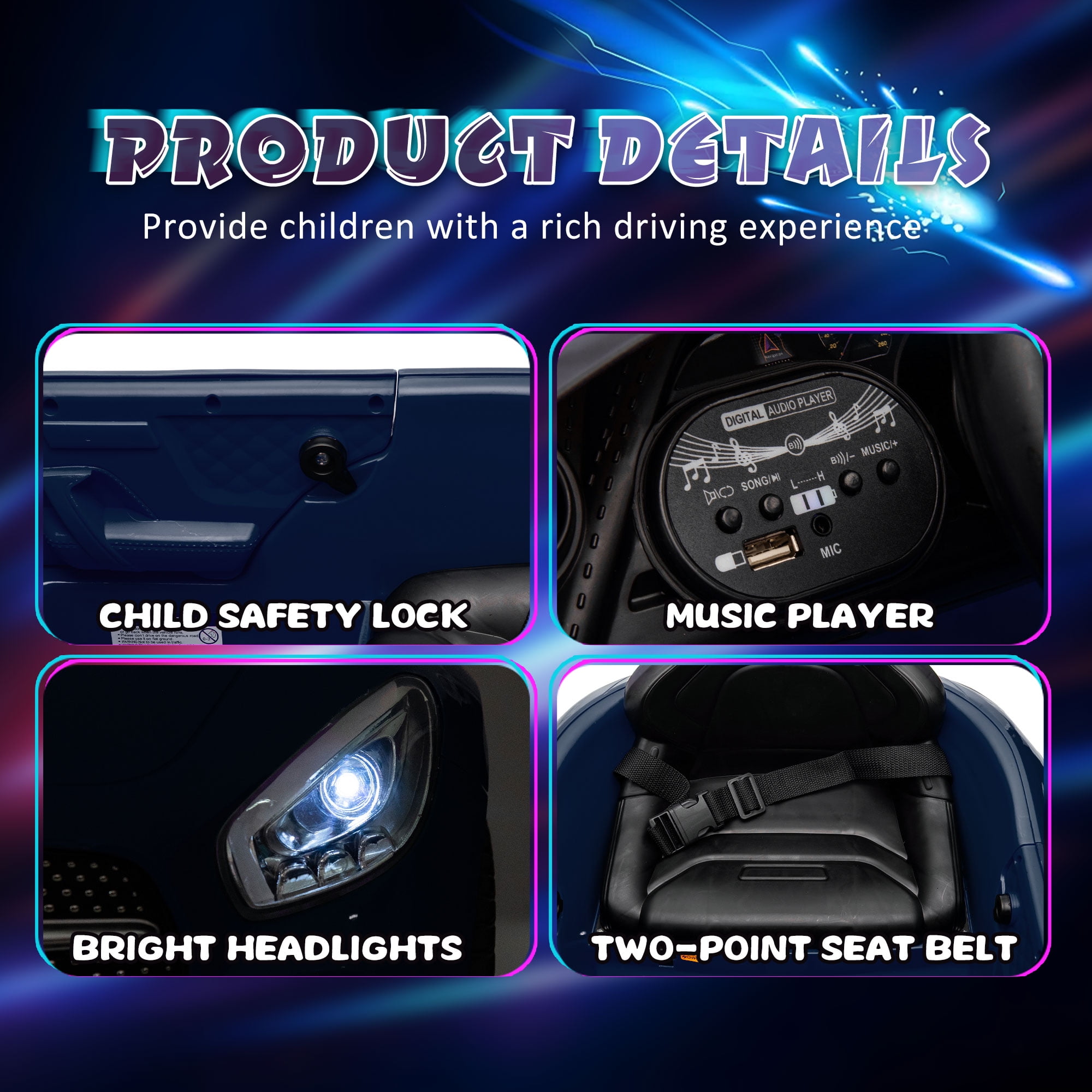 Xuanlur 12V Power Ride on Toys for Toddlers, Licensed Mercedes-Benz Ride on Cars for Kids, Kid Electric Car, Aged 1-4Y, Dark Blue