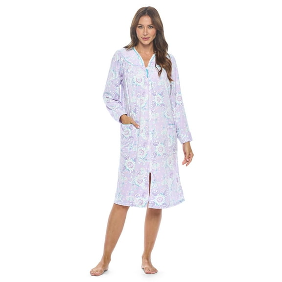 Casual Nights Women's Zip Up Robe Housecoat, Velour Duster Lounger Dress with Pockets