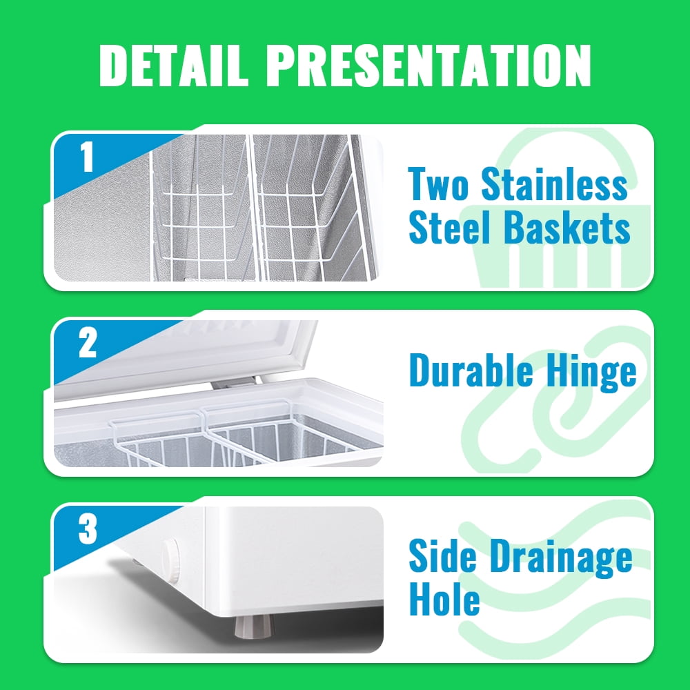 DEMULLER Deep Chest Freezer mini Freezers Top Open Door Rmovable Storage Baskets New White