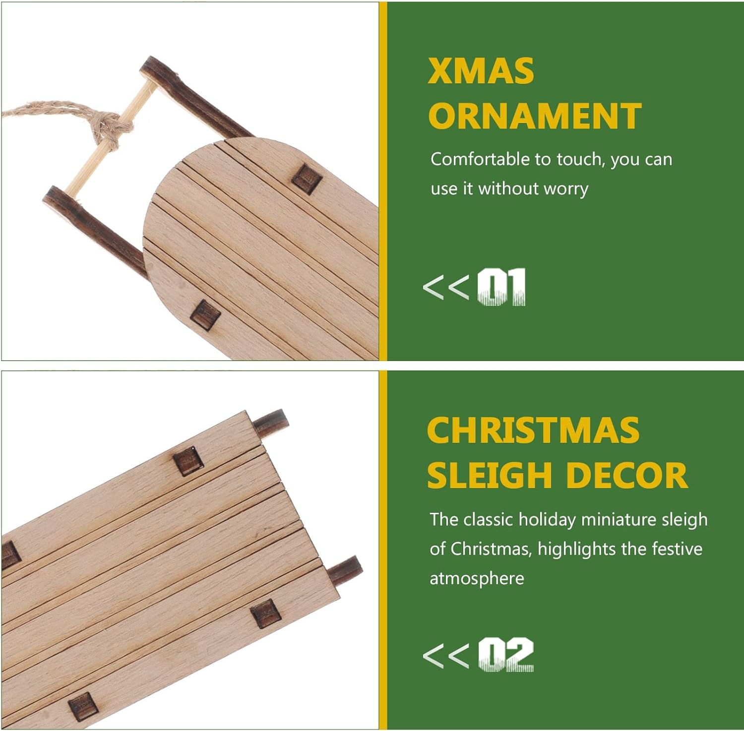 ABCISI 20pcs Christmas Sleigh Miniature Wooden Sleighs Models, Unfinished Wood Sleds Ornaments for DIY Christmas Crafts, Holiday Table Centerpiece, Christmas Tree Hanging Decoration, Wedding Decor