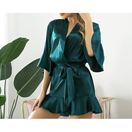 

GRTXIN Hot Can be worn outside bathrobe new bathrobe dressing gown home service ice silk satin nightgown