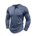 thumbnail image 3 of asjyhkr Mens Shirts Button Crew Neck Long Sleeve Pullover Solid Color Casual Fashion Breathable Stretch Gym Workout Hiking Tops, 3 of 8