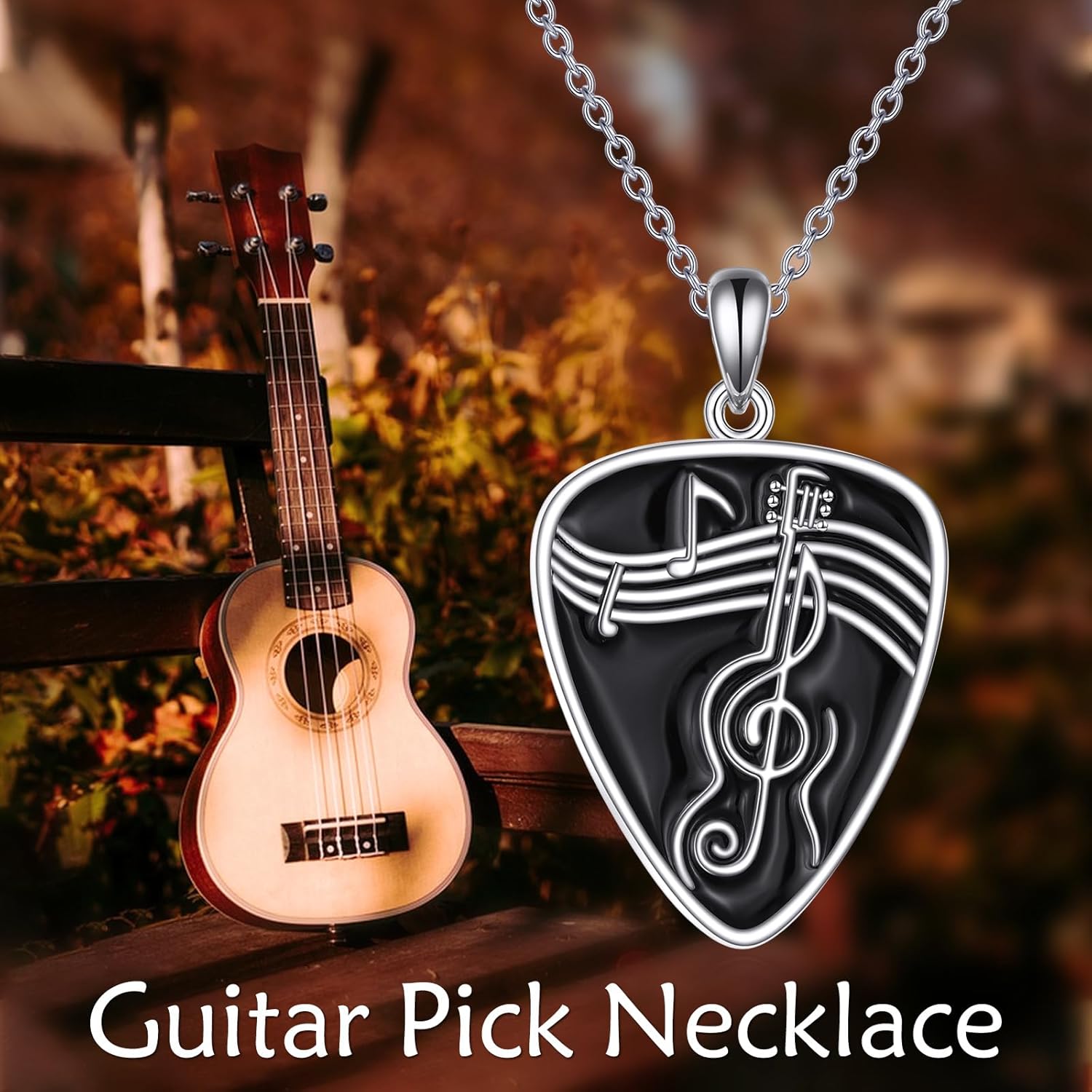 YAFEINI Guitar Pick Necklace 925 Sterling Silver Guitar Pick Holder Pendant Necklace Guitar with Music Note Pendant Jewelry for Women Men Music Lover