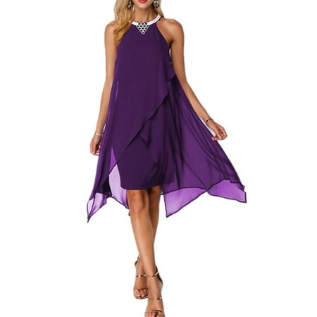 - Sleeveless Halter Women A-line Loose Chiffon Dress