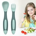 thumbnail image 2 of 2 Pcs Plastic Small People Spoons Set Tableware Bendable Design Portable Utensils Small People Feeding Auxiliary Spoon Fork for Self-Feeding Bendable Learning Utensils, 5.63"&5.24", Green, 2 of 9