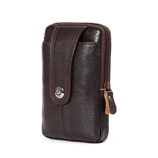 Riñonera de piel auténtica para hombre riñonera informal de negocios de viaje de Color sólido