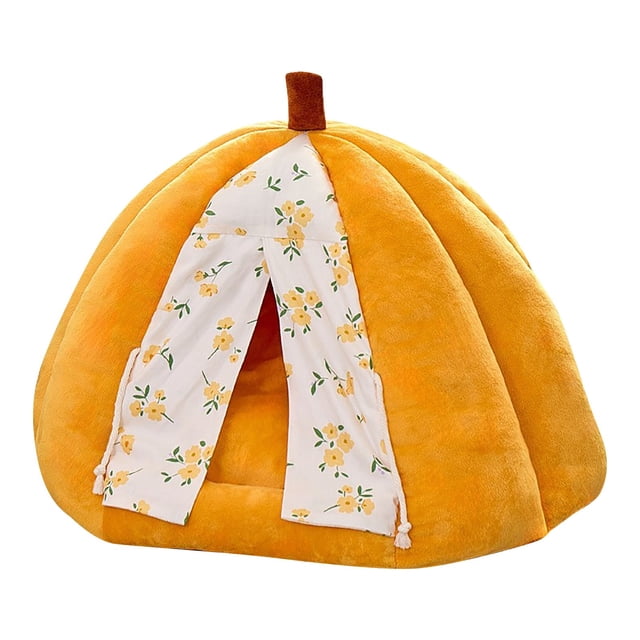 Warm Pumpkin Shaped Pet Cuddler Bed Cozy Comfortable Soft Cuddle For Small Medium Cats With Removable Washable Cushion