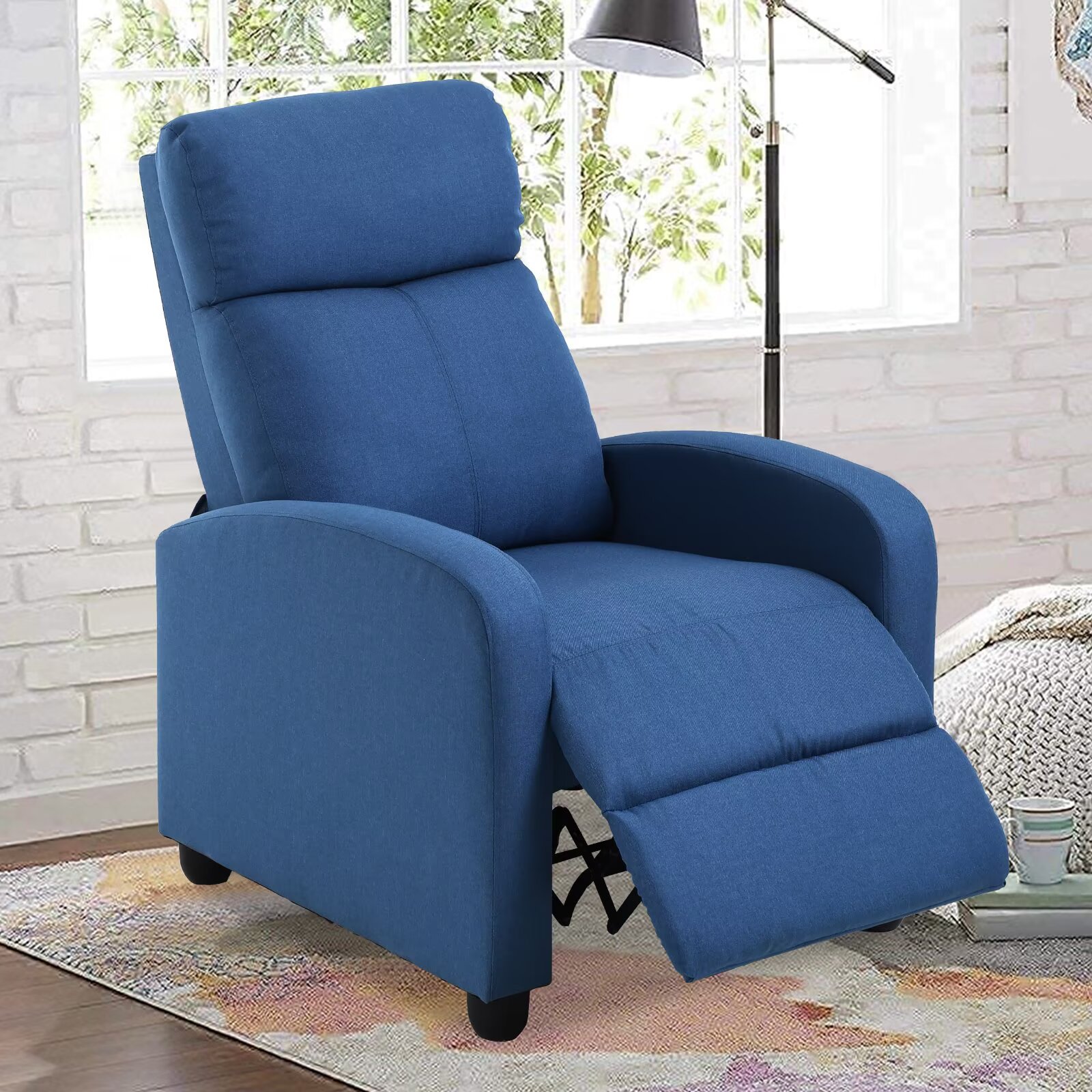 YRLLENSDAN Fabric Recliner Chair for Living Room Home Theater Seating, Adjustable Single Sofa for Adults, Reading Chair with Padded Seat Backrest and Footrest, Blue