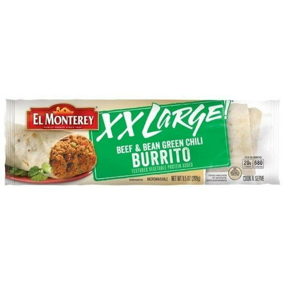 El Monterey XX Large Beef and Bean Green Chili Burrito, 9.5 Ounce -- 12 per case
