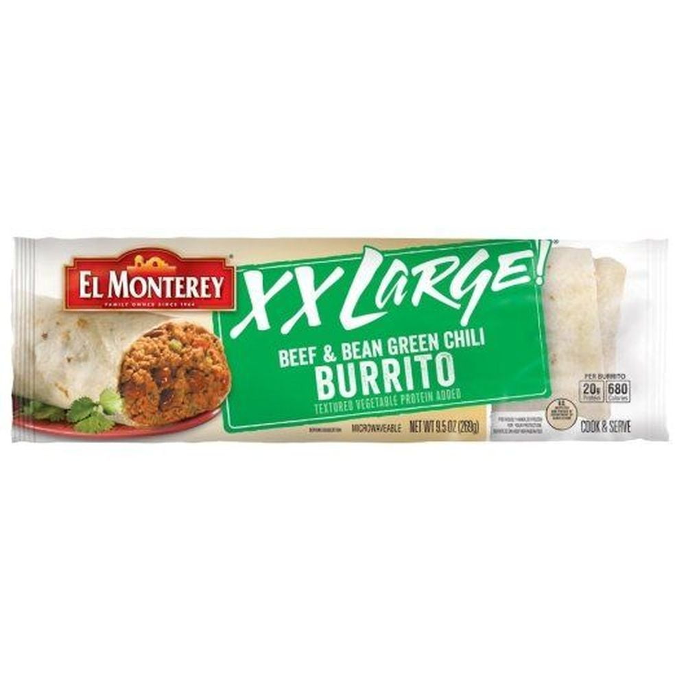 El Monterey XX Large Beef and Bean Green Chili Burrito 9.5 Ounce -- 12 per case