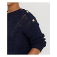 thumbnail image 3 of LAUREN RALPH LAUREN Womens Navy Sheer Button Detail Drop Shoulders Long Sleeve Crew Neck Sweater Plus 3X, 3 of 4