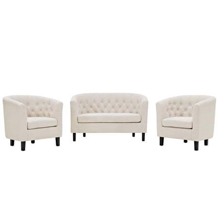 Modern Contemporary Urban Design Living Room Lounge Club Lobby Armchair and Loveseat Sofa Set, Fabric, Beige