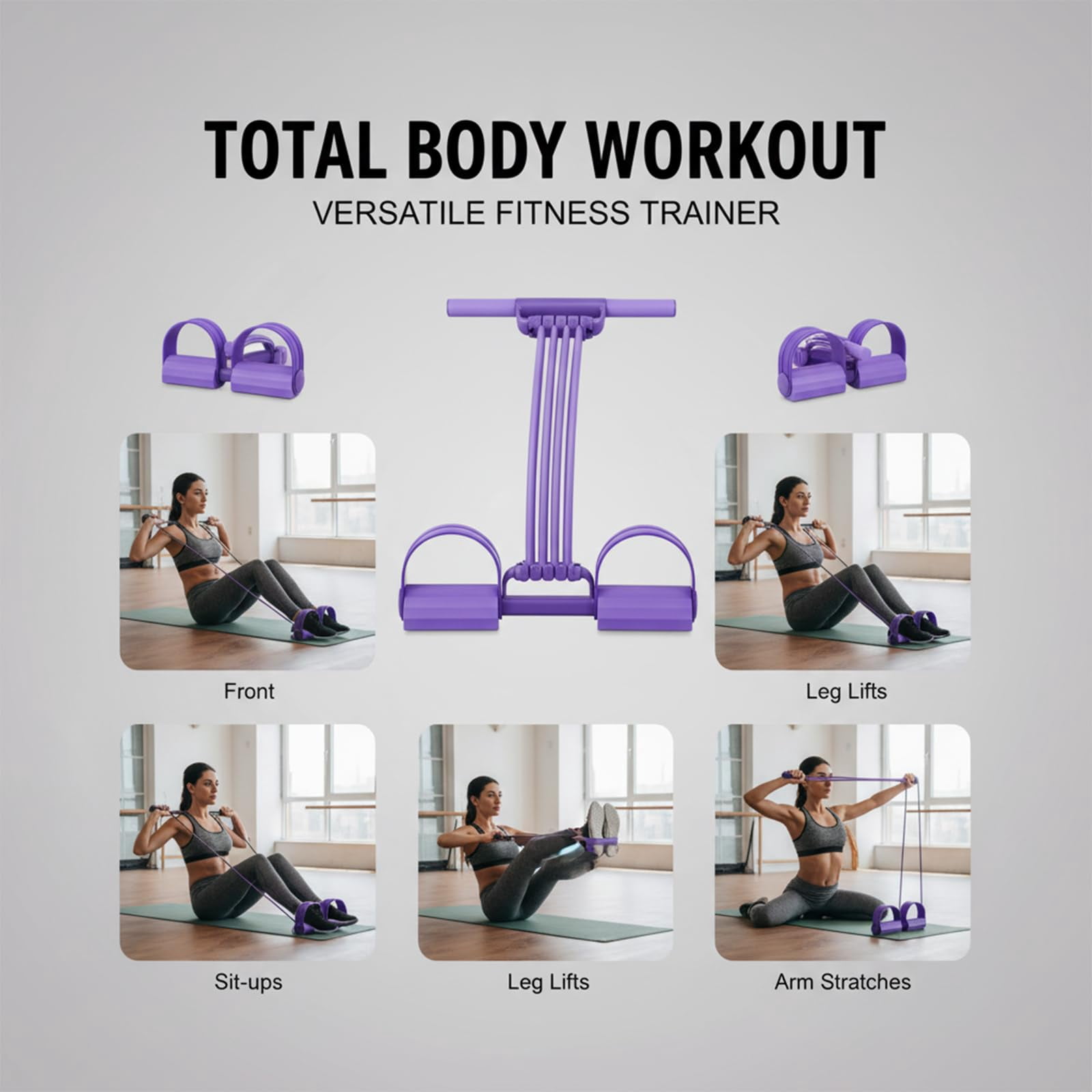 KANOHENO Multifunction Pedal Resistance Band Trainer,3 in 1 Adjustable 8-Tube Multifunction Tension Rope,Detachable Foot Pedal for Home Gym & Full Body Workout Equipment