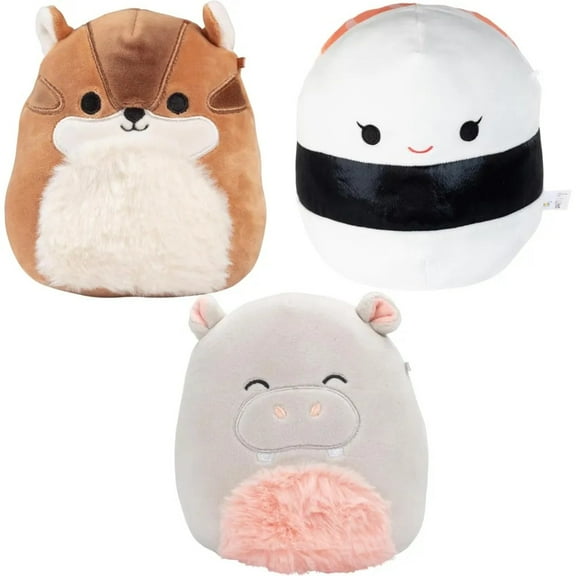 Squishmallows 10 Inch & 5 Inch - Set of 3 Value Pack - Sushi, Hippo, Chipmunk - Official Jazwares Plush - Collectible Soft & Squishy Stuffed Animal Toy - Gift for Kids, Girls & Boys