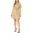 thumbnail image 2 of Allegra K Women's Wear to Work Belted Button Down Cotton Ruffled Safari Shirt Dress, 2 of 6